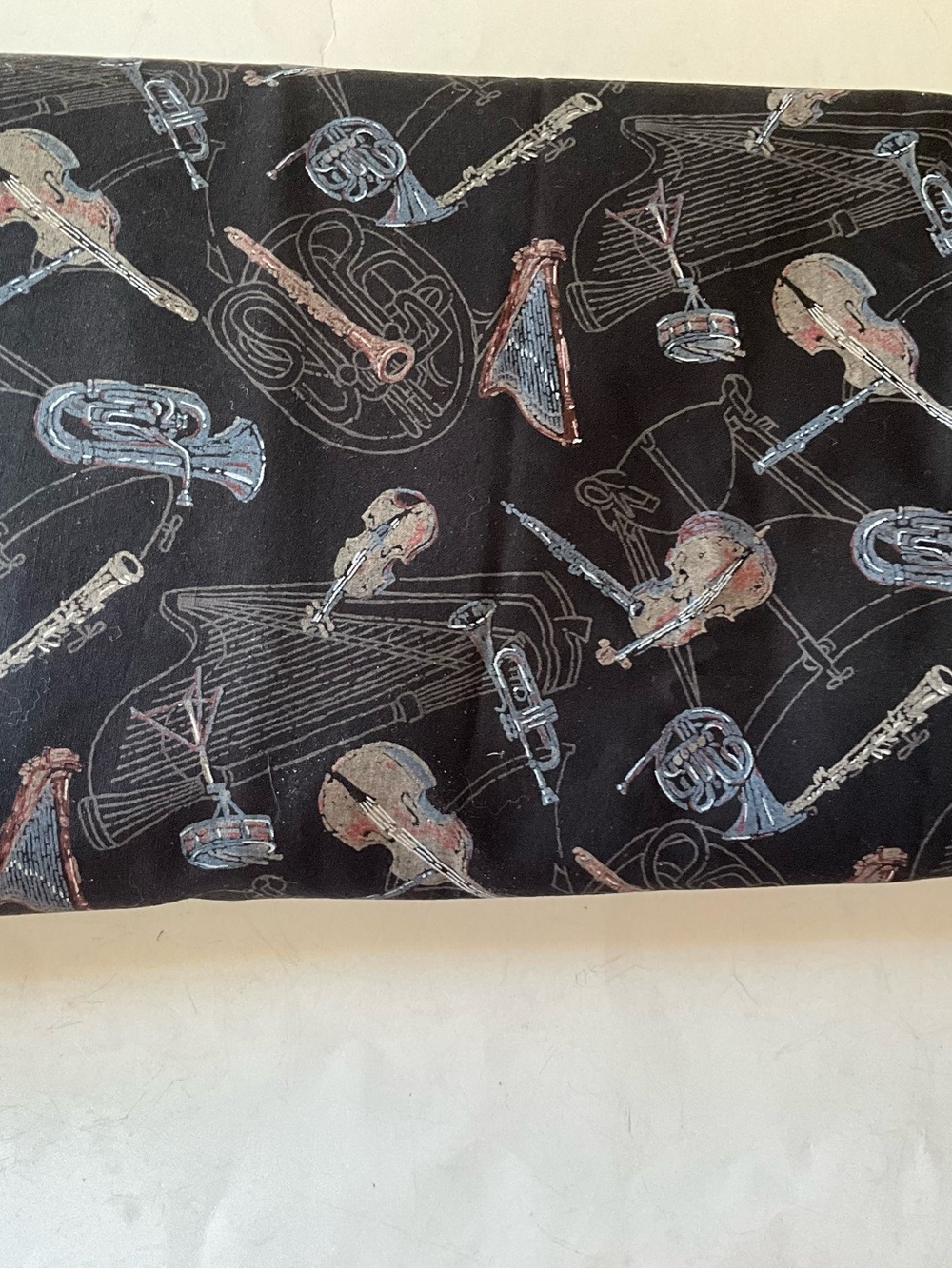 Quilting Sewing Fabric Musical Instruments Black Background Blue Red Cotton 4yds